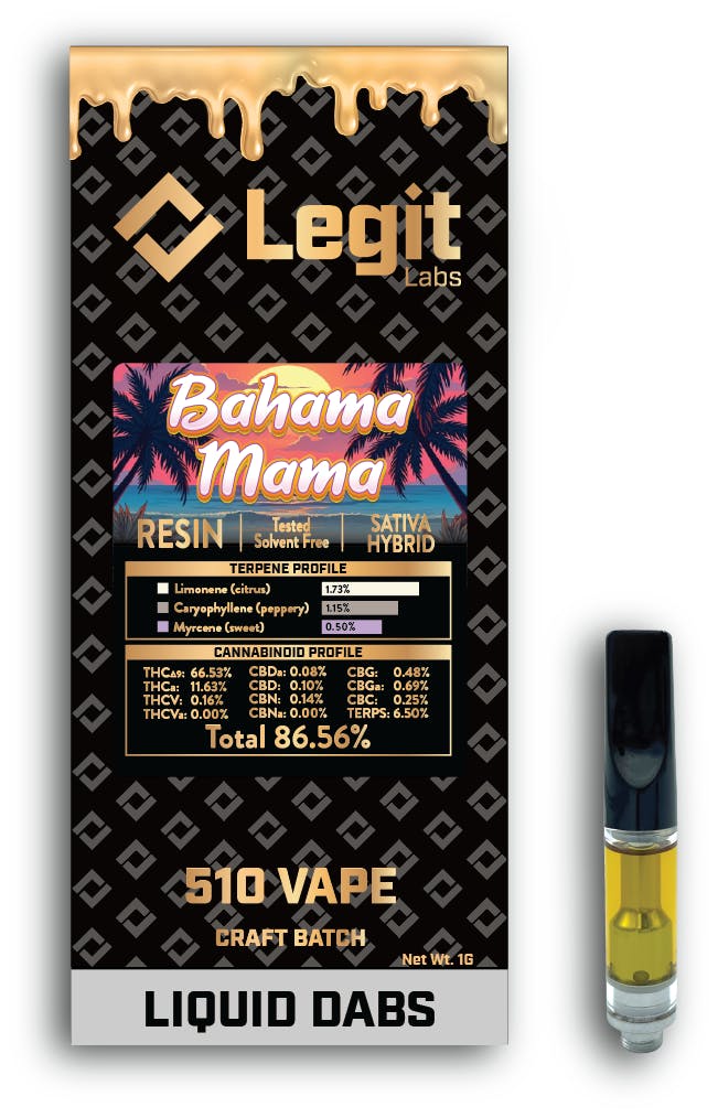Legit Labs Legit Labs | 510 Vapor Cart | Cured Resin | Bahama Mama | 1g -  Pleasantrees Cannabis Dispensary in Michigan