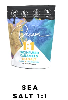 Product: 1:1 | Sea Salt Caramel | 10mg THC x 10mg CBD | 10pk | Dream Edibles