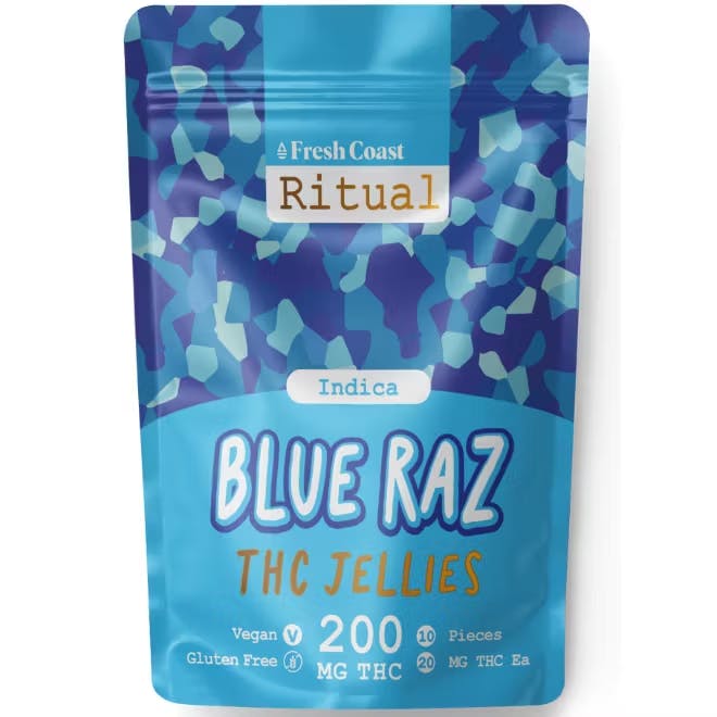 Product: Fresh Coast | Jellies Blue Raz Indica Gummies | 200mg