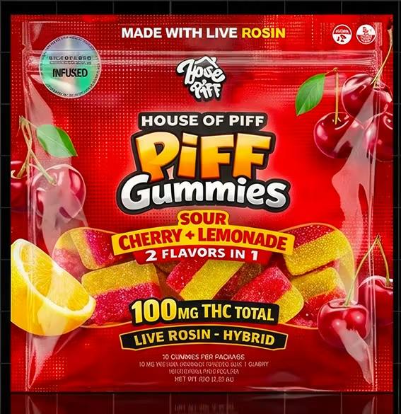 House of Piff Edible Gummies Sour Cherry + Lemonade Solventless Live Rosin