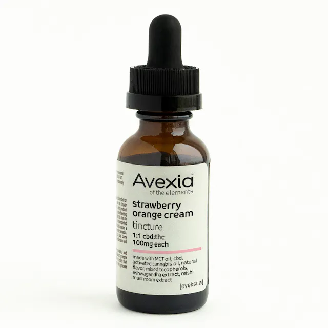 Avexia Tincture Strawberry Orange Cream 1 CBD : 1 THC 30mL/100mg (hybrid, flavored, 2.8g)