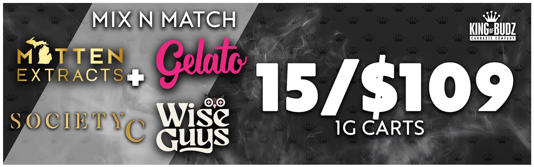 Gelato Mitten Extracts Society C AND Wise Guys 1g Carts 15 For $109