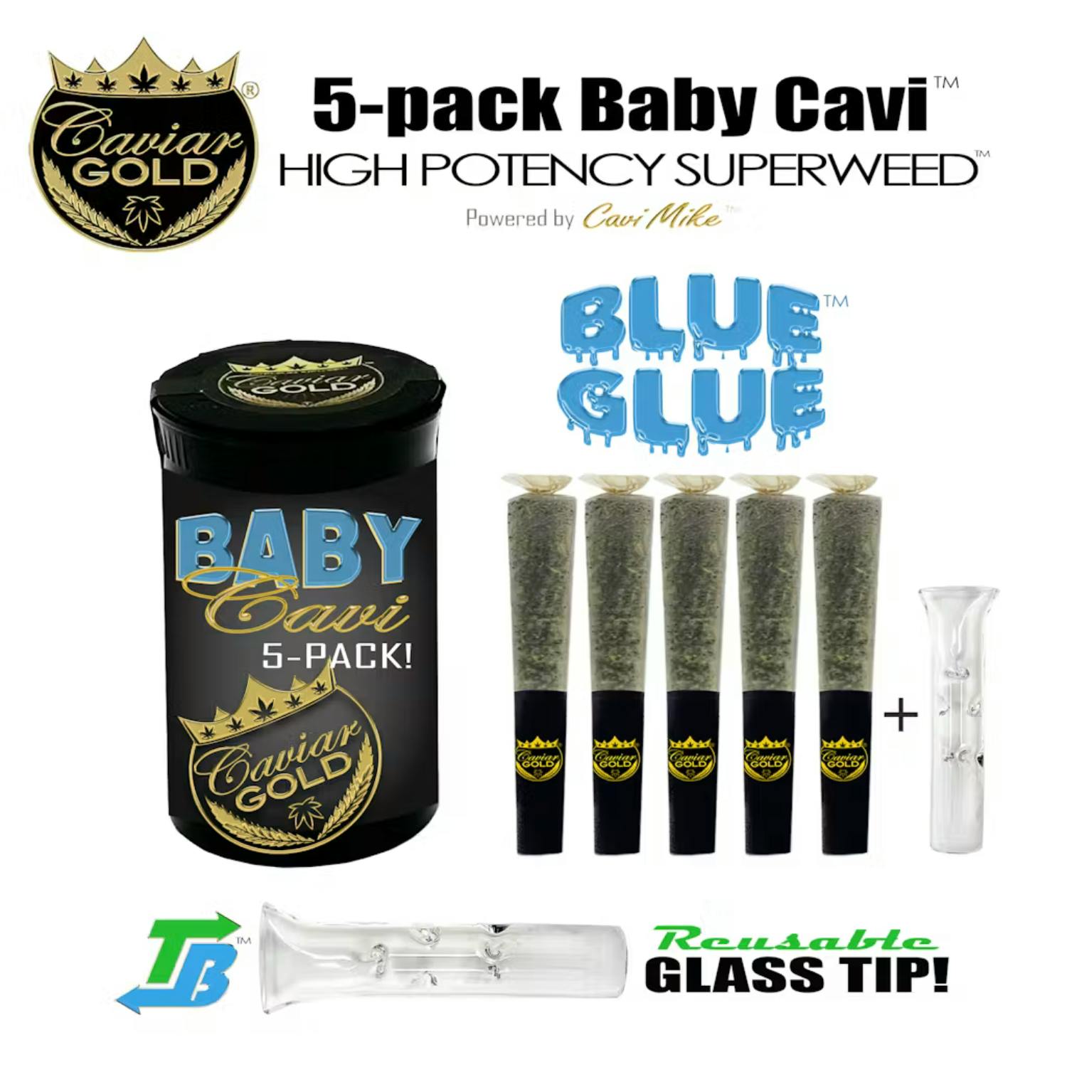Caviar Gold - 5pk .5g Infused Prerolls - - **BLUE GLUE** (2/$40)