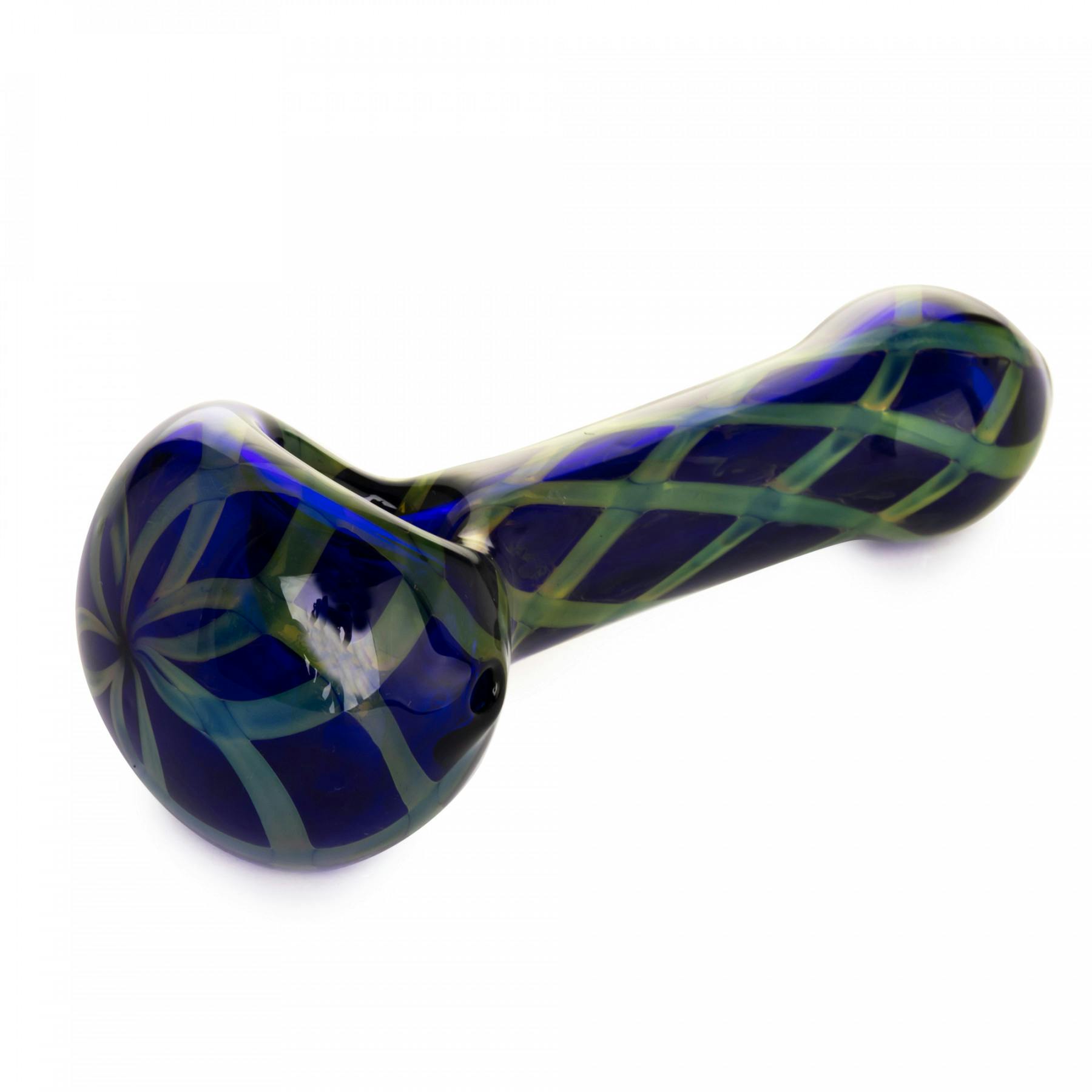Red Eye Glass Crosshatch Spoon Pipe 4.5'' Blue