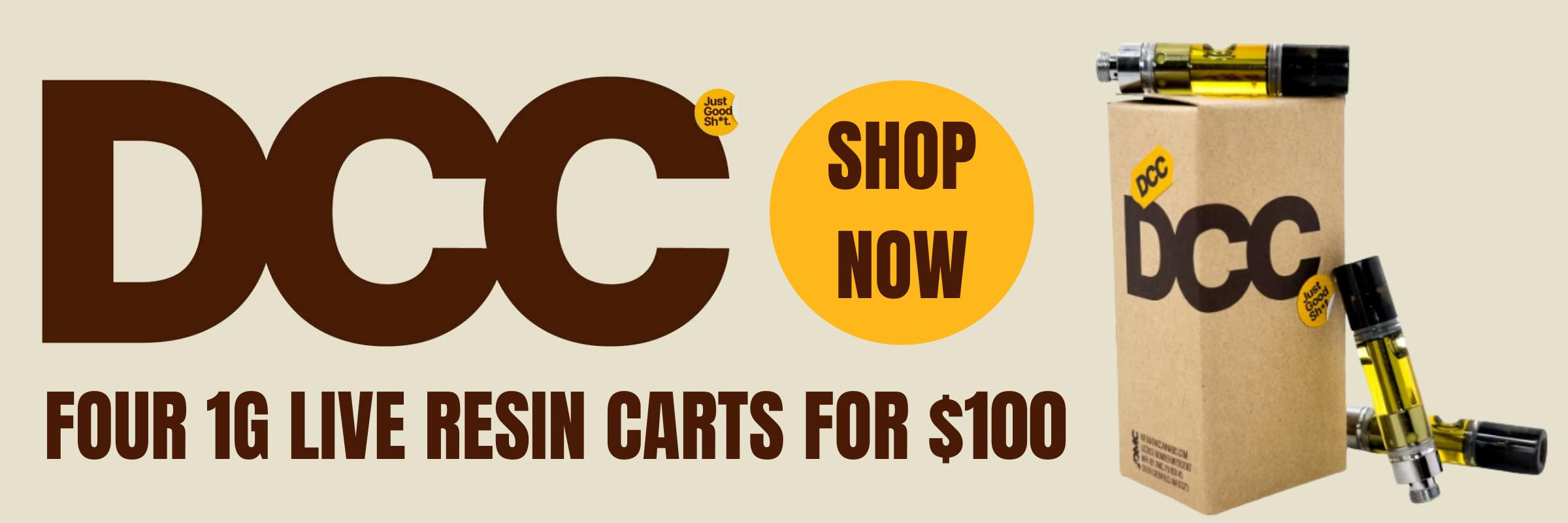 dcc 1g live resin vape cartridges four for $100 bundle at high hopes cannabis dispensary near me in Massachusetts.
