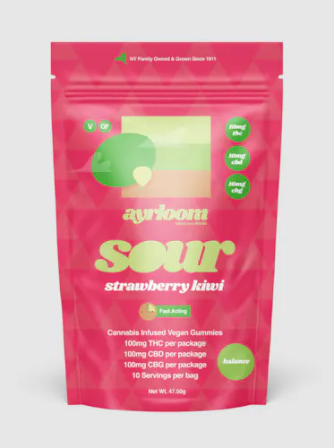 Ayrloom Sour Strawbery Kiwi 1:1:1 | 10MG THC : 10MG CBD : 10MG CBG 10 Pack-1