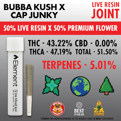 Element x Bud Hub - 1g Live Resin Joint - Bubba Kush x Cap Junky