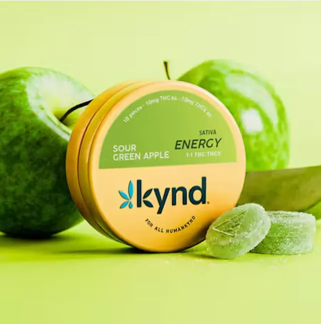 Kynd Gummies - Energy Sour Green Apple 1:1 THC:THCV 10pk/100mg (sativa, 2.8g)