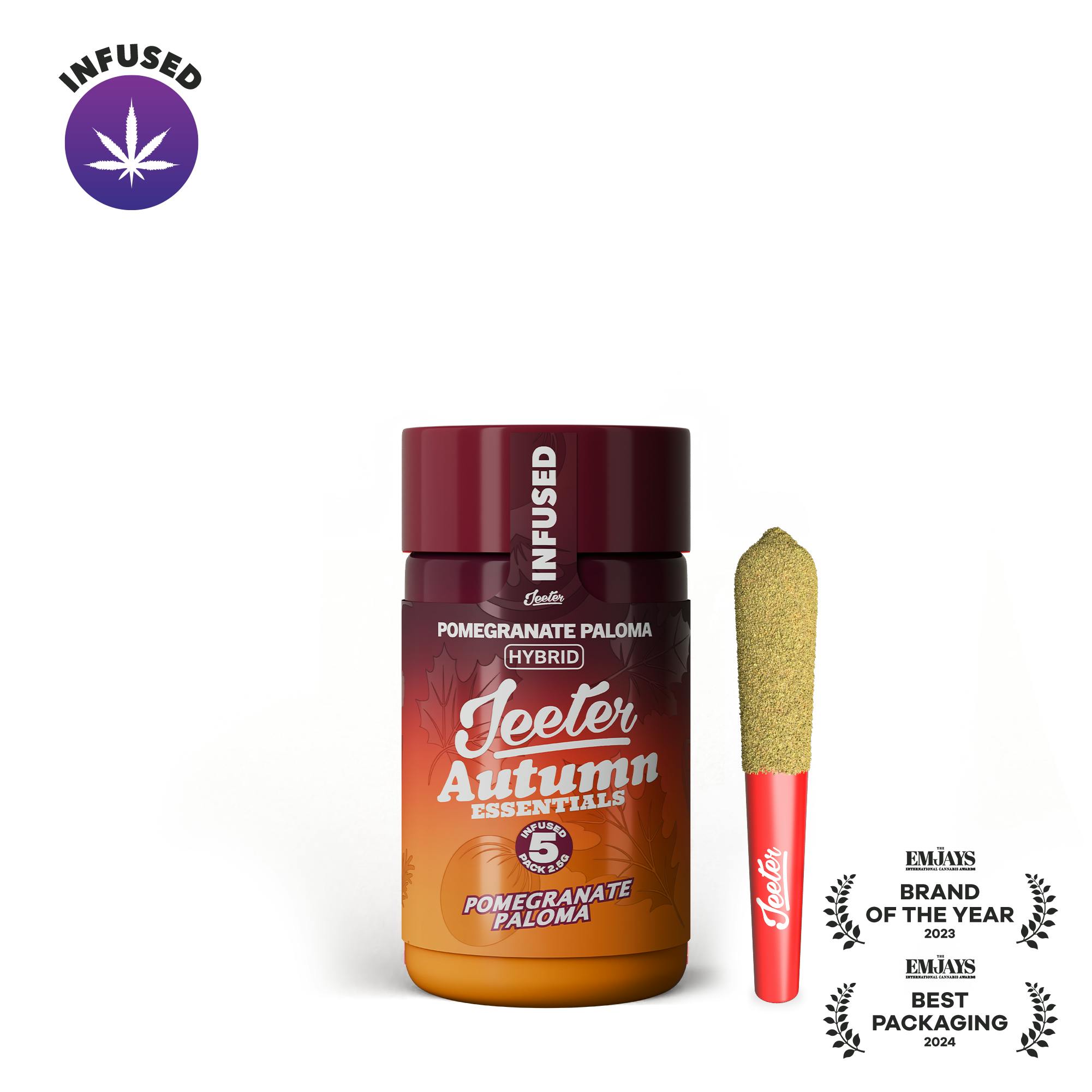 Jeeter Pomegranate Paloma Infused W/ Liquid Diamonds, Rosin, Dusted In Kief Baby Preroll 5pk - Hybrid