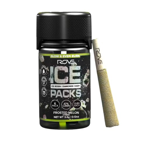 FROSTED MELON ICE ROSIN, HASH DIAMOND INFUSED PREROLL 6PK