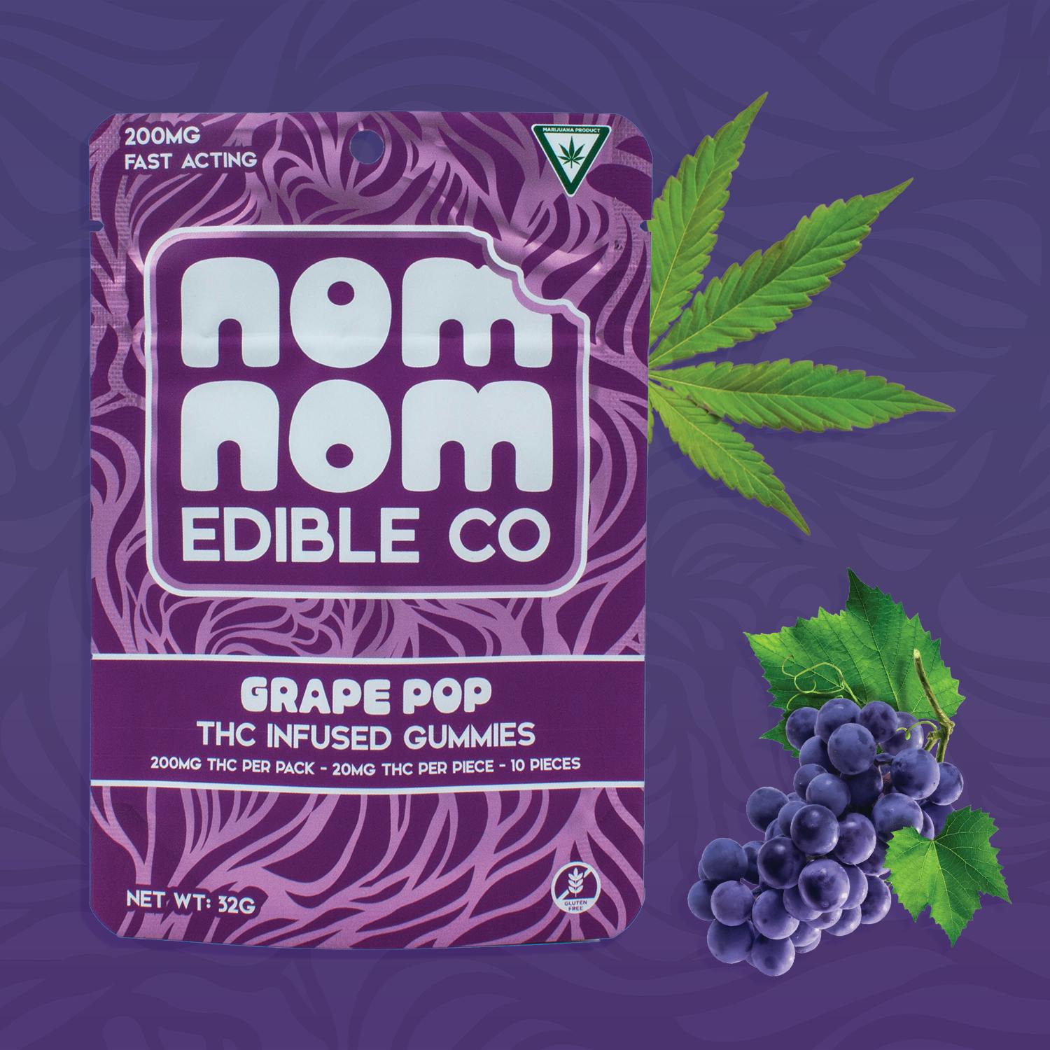 Product: NomNom Edible Co | Gummies - 200mg - Grape Pop