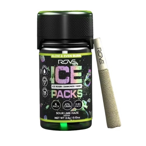 SOUR LIME HAZE ICE ROSIN, HASH DIAMOND INFUSED PREROLL 6PK