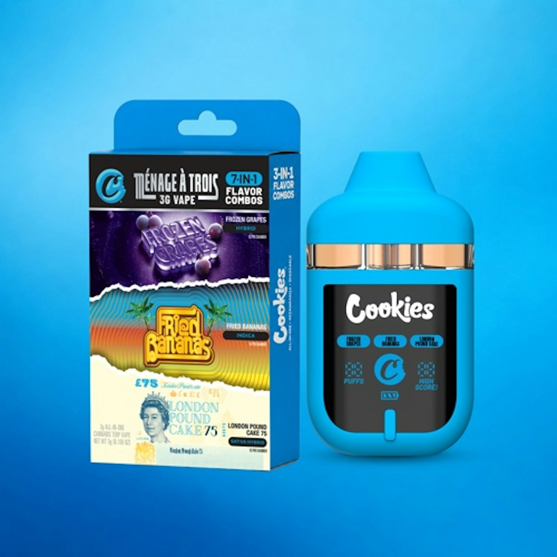 Cookies Triple Chamber - Fried Bananas x London Pound Cake 75 x Frozen Grapes 3g Disposable