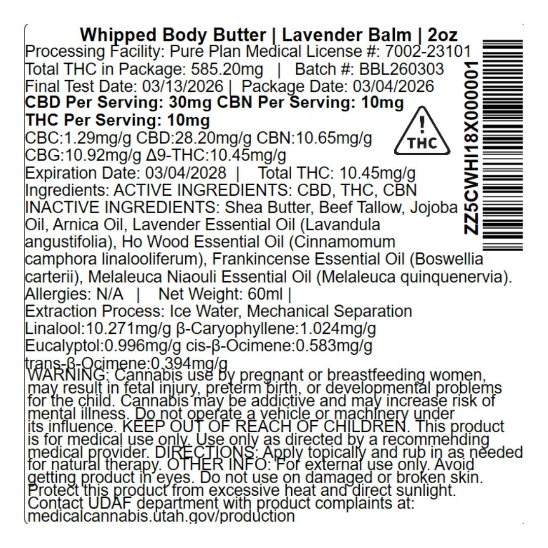 Lavender Whipped Body Butter 1:1:3 THC:CBN:CBD