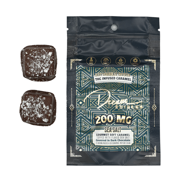 Product: Dream Edibles | Dark Chocolate Covered Sea Salt Caramel (2 Piece) | 200mg
