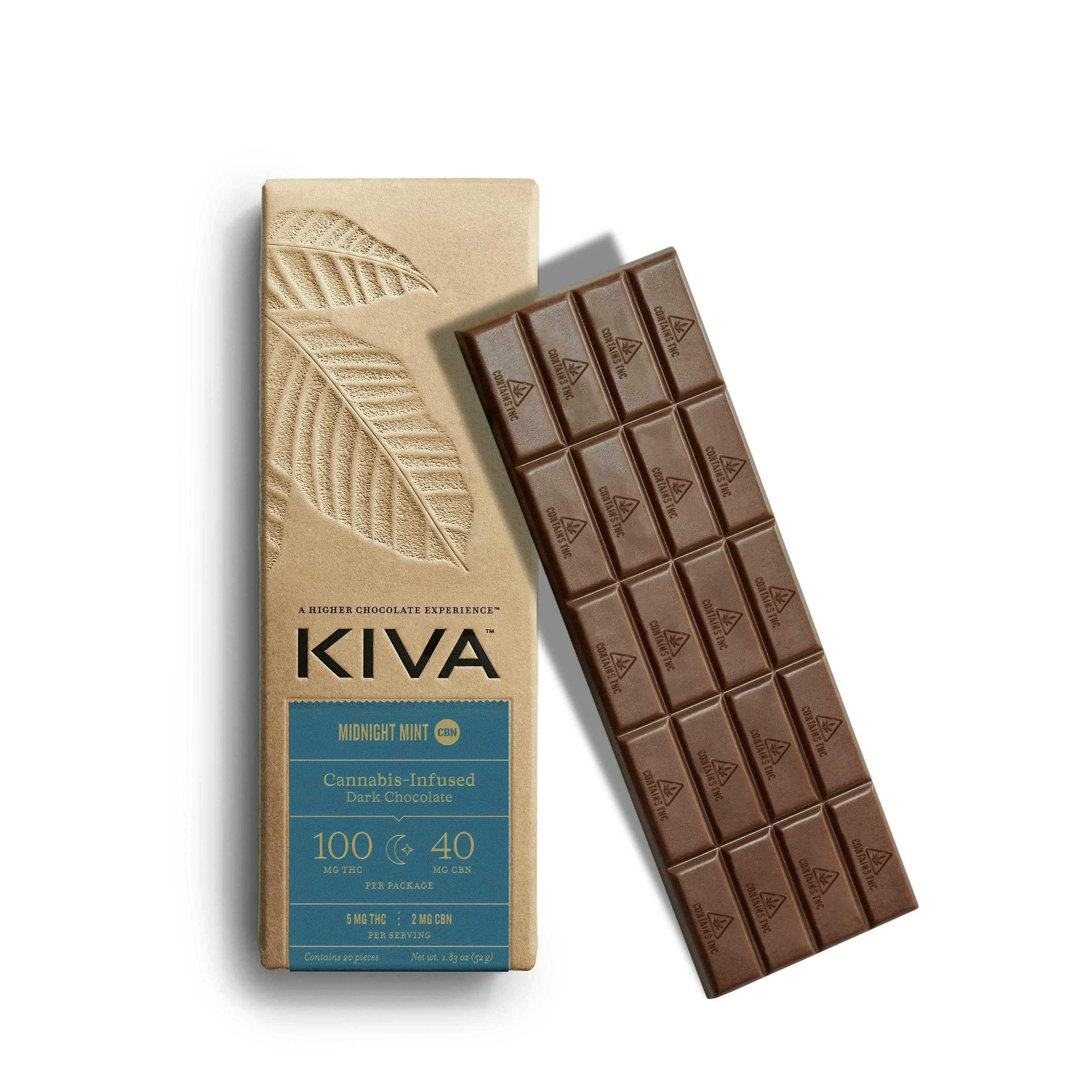 Kiva Midnight Mint Dark Chocolate 5:2 THC:CBN 20pk 100mg Chocolate Bar