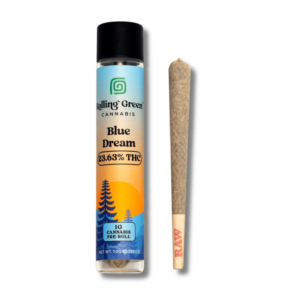 Rolling Green - Blue Dream Preroll - 1gRolling GreenHybridTHC: 27.15%TERPS: 1.09%4th of July Weekend! Spend $250 get $45 Off+6