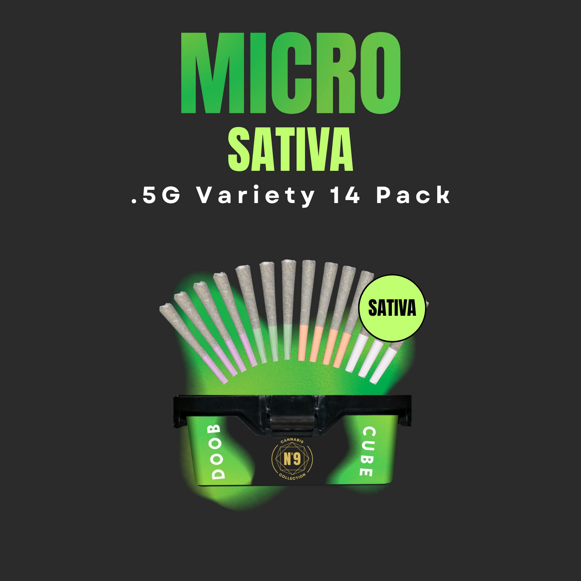 Product No.9 Collection - DOOB CUBE MICRO - SATIVA - 14 Variety Pack - 0.5g Pre-Rolls - 4 Different Sativa Strains