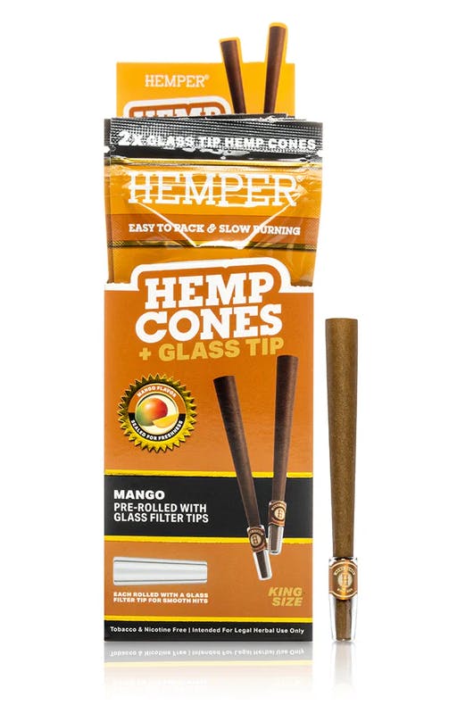 Accessories | Hemper | King Size Hemp Cones + Glass Tip | Mango | 2pk