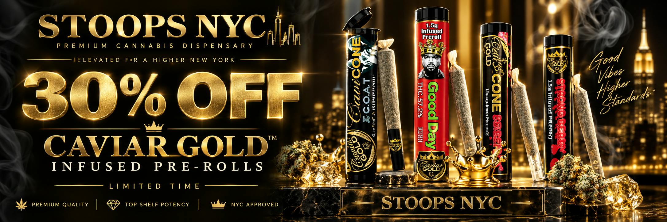CAVIAR GOLD INFUSED PRE ROLLS STOOPS NYC CANNABIS DISPNESARY FLATIRON
