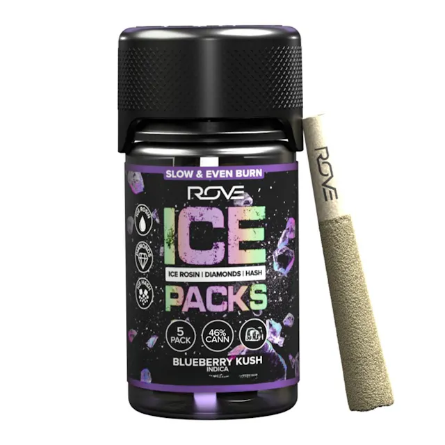 Rove Ice Packs Infused Pre-Roll Pack Blueberry Kush 5pk/3g (indica, infused pre roll packs)