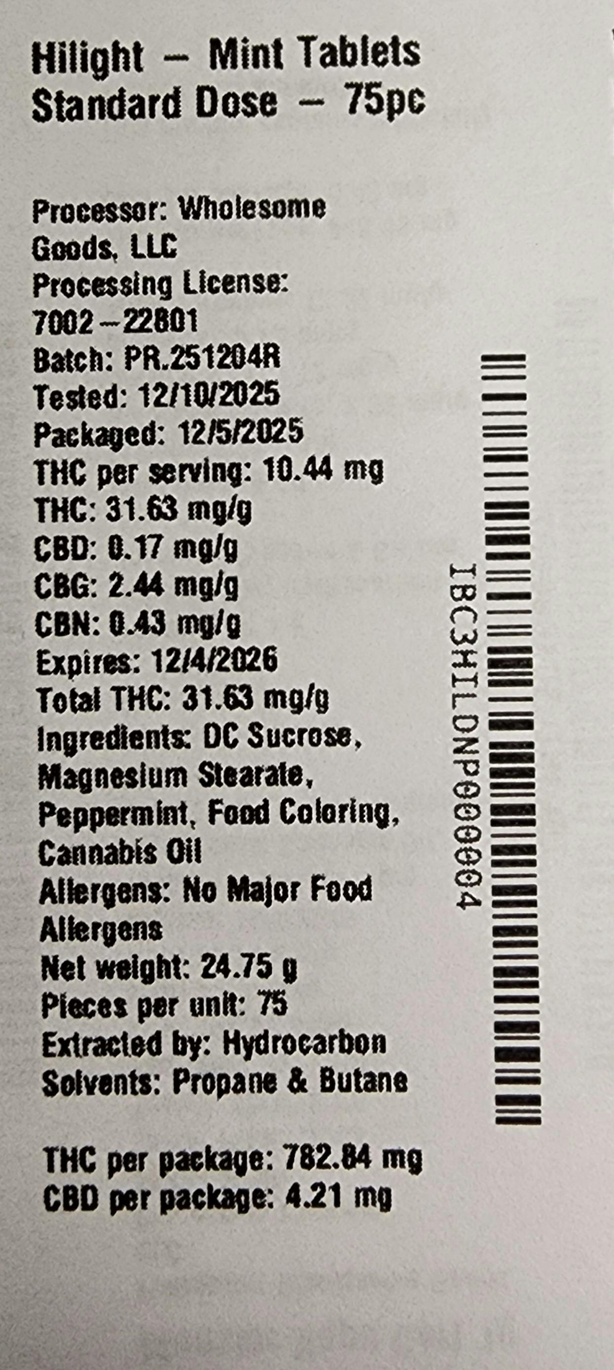 Mint Tablets 750mg (75-Pack | 10mg Each)