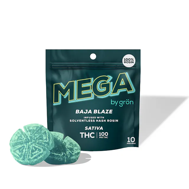 Grön Mega ROSIN Pearl Baja Blaze 100mg (sativa, live rosin gummies, 2.8g)