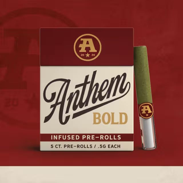 Anthem BOLD | Pre Roll Pack | Indica- Tahoe OG | 5 Pack (.5G)AnthemIndicaTHC: 43.21%CBD: 0.04%TERPS: 0.49%