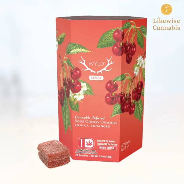 20-PACK 1000MG SOUR CHERRY INDICA GUMMIES - WYLD at Likewise