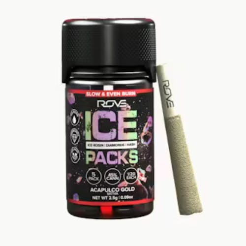 ACAPULCO GOLD ICE ROSIN, HASH DIAMOND INFUSED PREROLL 5PK