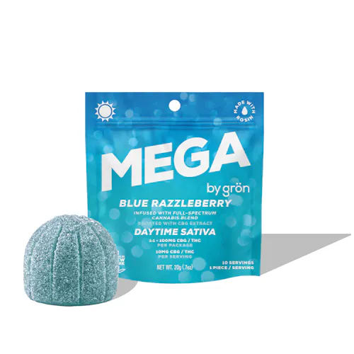 GRON | MEGA | BLUE RAZZLEBERRY | (THC + CBG 1:1) | SINGLE GUMMY | 100MG-active