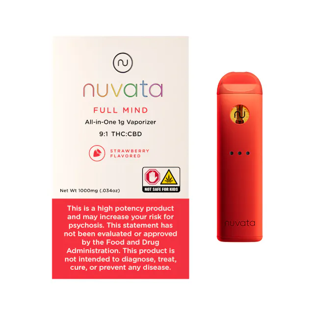 Nuvata Disposable Full Mind - Strawberry 9 THC : 1 CBD 1g (hybrid, disposables)
