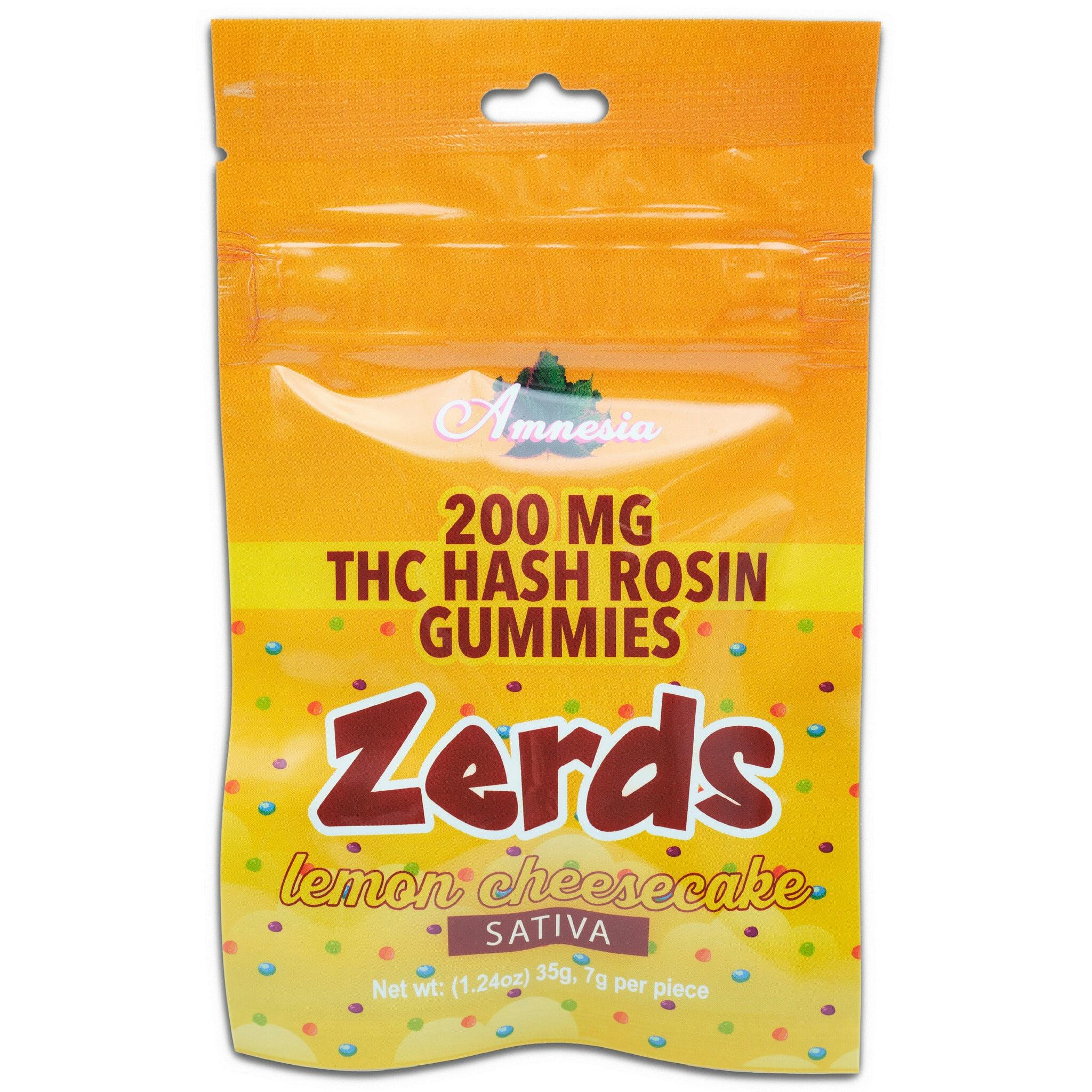 Amnesia - 200mg Zerds Hash Rosin Gummies - Lemon Cheesecake