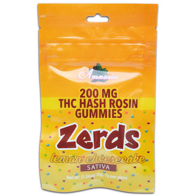 Amnesia - 200mg Zerds Hash Rosin Gummies - Lemon Cheesecake
