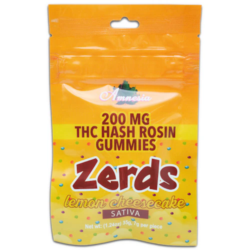 Amnesia - 200mg Zerds Hash Rosin Gummies - Lemon Cheesecake