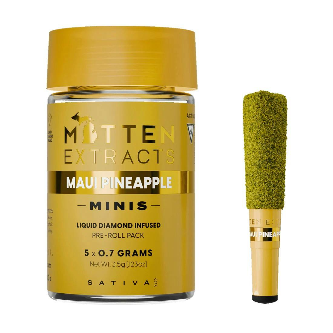 Product: MITTEN EXTRACTS | MAUI PINEAPPLE | INFUSED PRE-ROLLS | 5 x 0.7G SATIVA