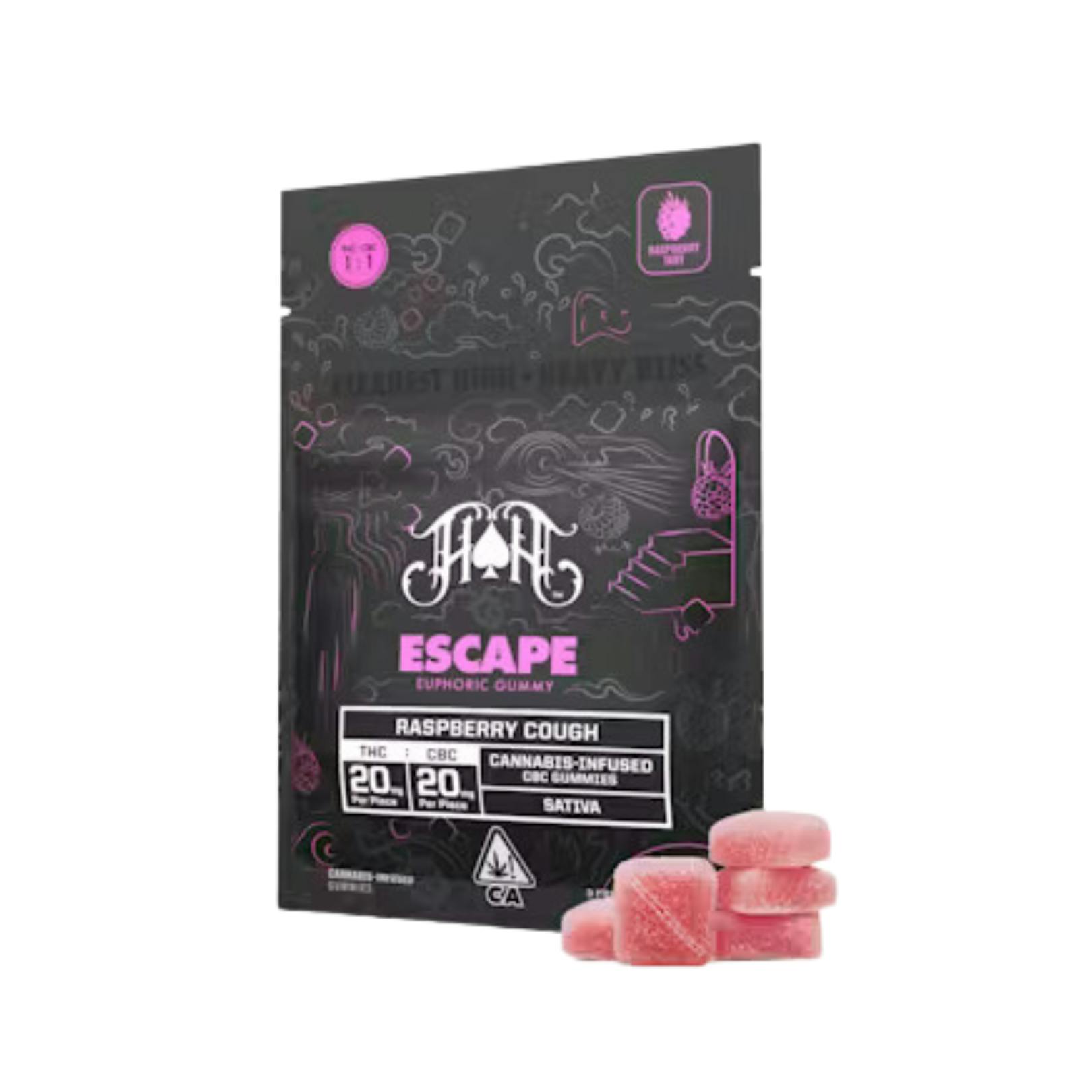 RASPBERRY COUGH ESCAPE EUPHORIC GUMMIES  (1:1 THC:CBC)