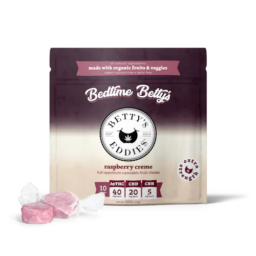 Bettys Eddies 40mg Raspberry Creme  (THC:CBD:CBN) Chews 0.4g/400mg-active