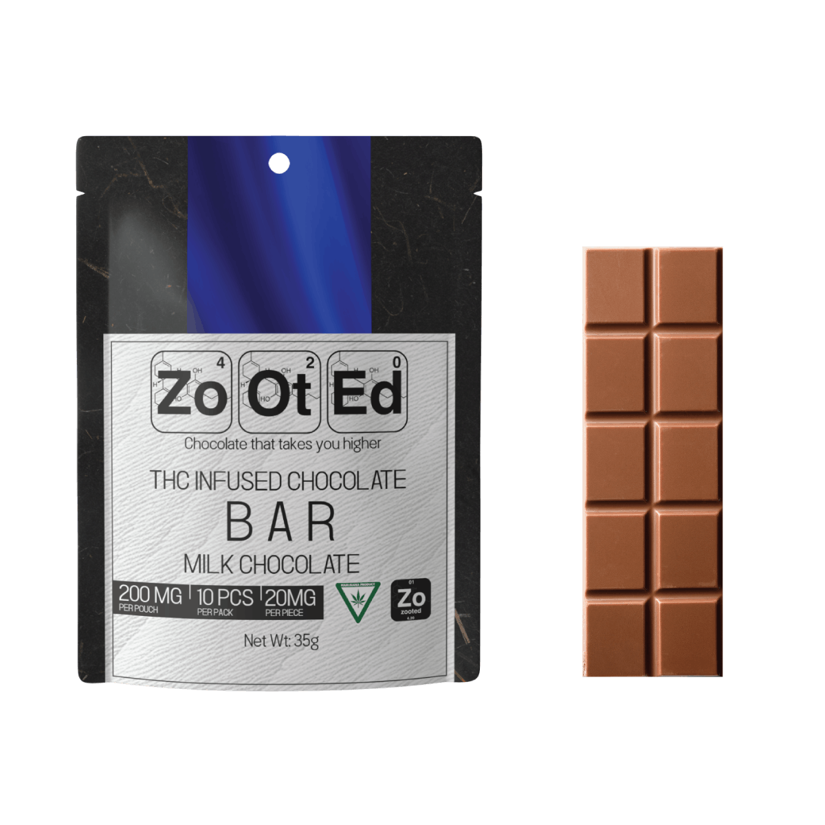 Product: ZOOTED | MILK CHOCOLATE BAR | 200MG