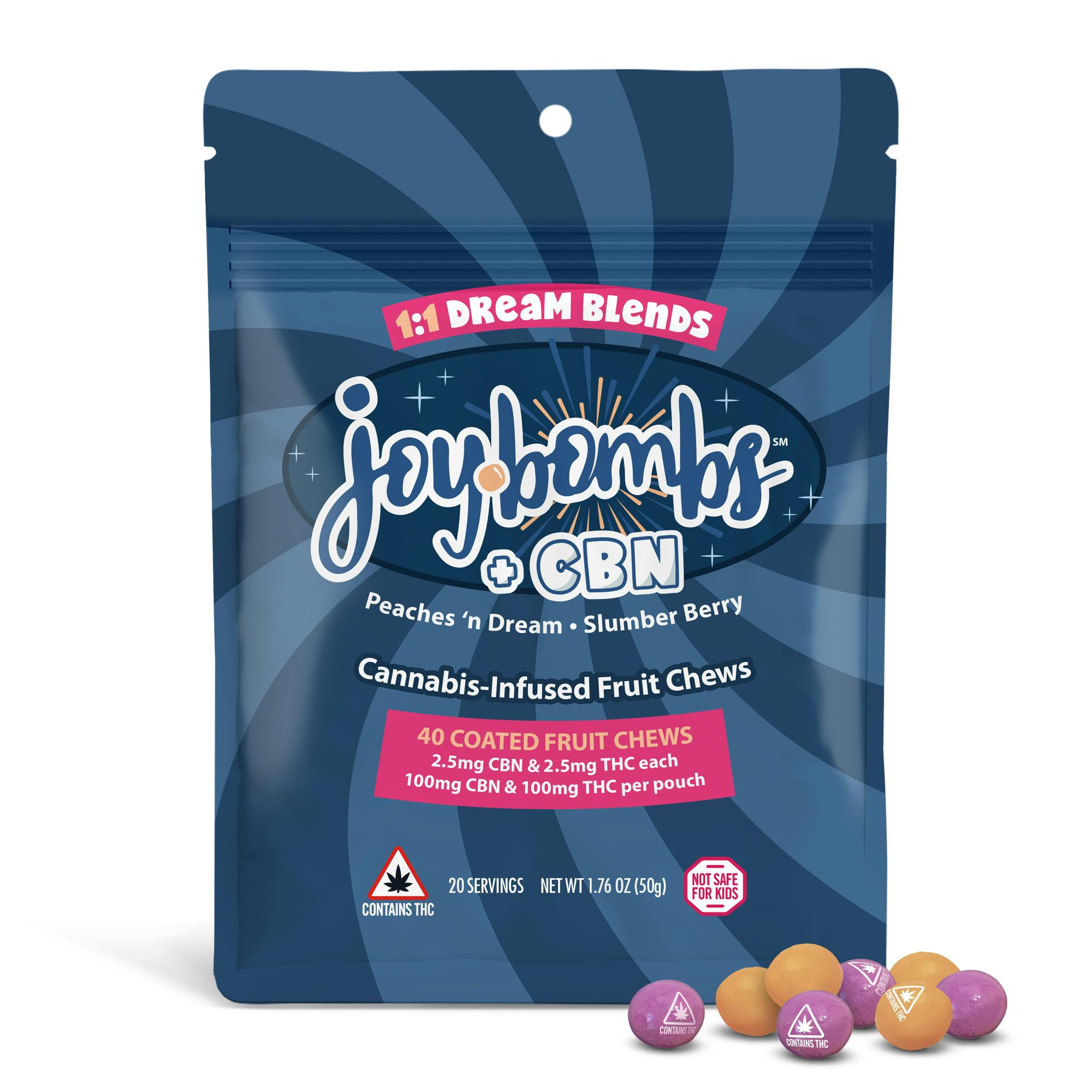Photo of Joy Bombs + CBN 1:1 Dream Blends – 100mg THC (40pk / 2.5mg THC & 2.5mg CBN ea)