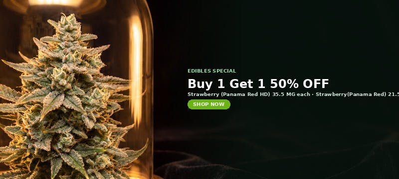 Edibles special at MrGreen DC — Buy 1 Get 1 50% OFF on Strawberry (Panama Red HD) 35.5 MG each, Strawberry(Panama Red) 21.5 MG each, Royal Medic HD 30.9MG Each and 1 more