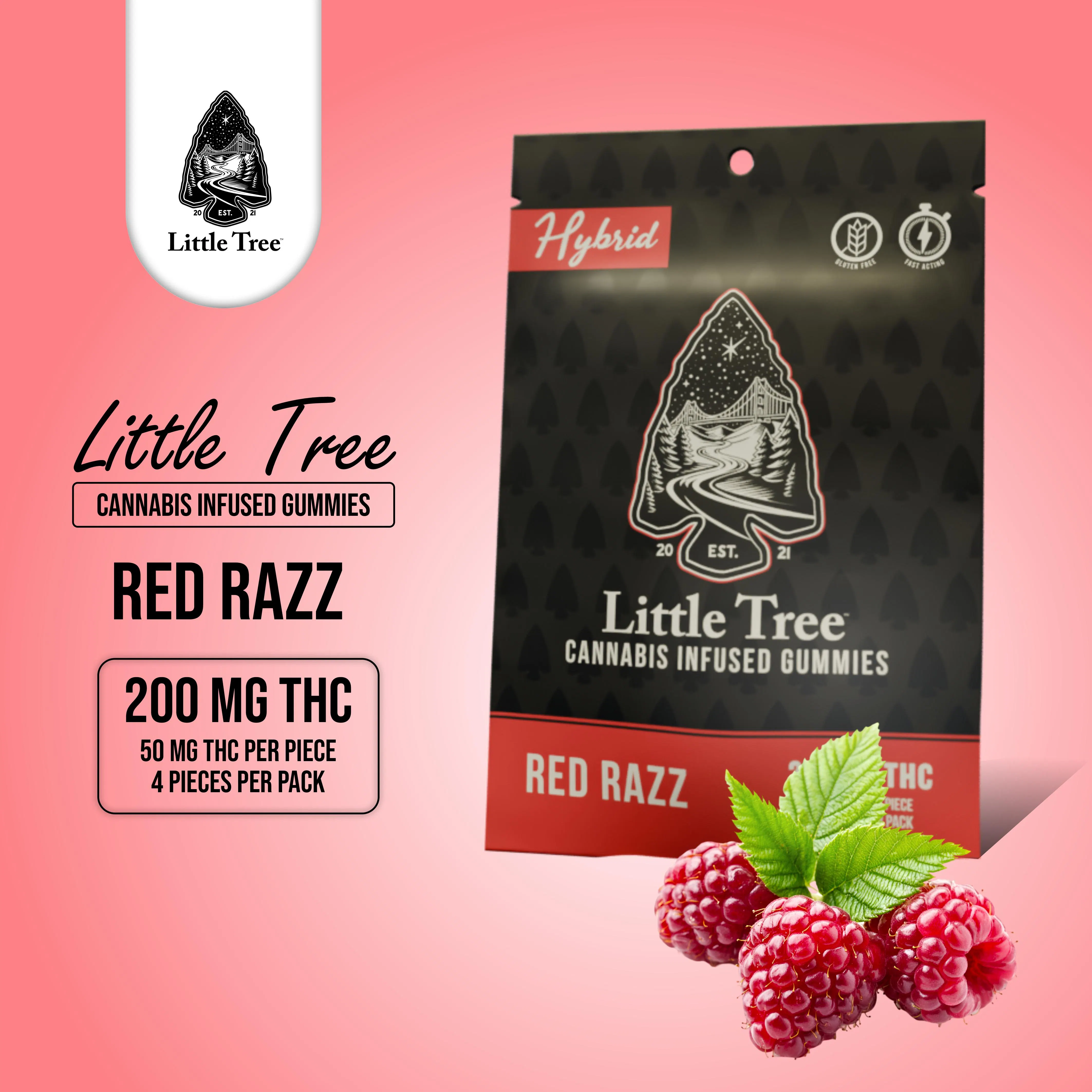 Little Tree 200mg Red Razz Gummies (4x50mg) | Outpost (Crystal Falls)