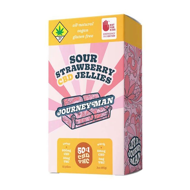 Juicy and sweet strawberry with a sour twist – these jellies are a dream. Our 50:1 CBD ratio offers a mellow and mild experience that can stack up for an undeniable glow. All-Natural, Vegan and Gluten Free 500mg CBD/10mg THC, 10-pack (50mg CBD/1mg THC each)