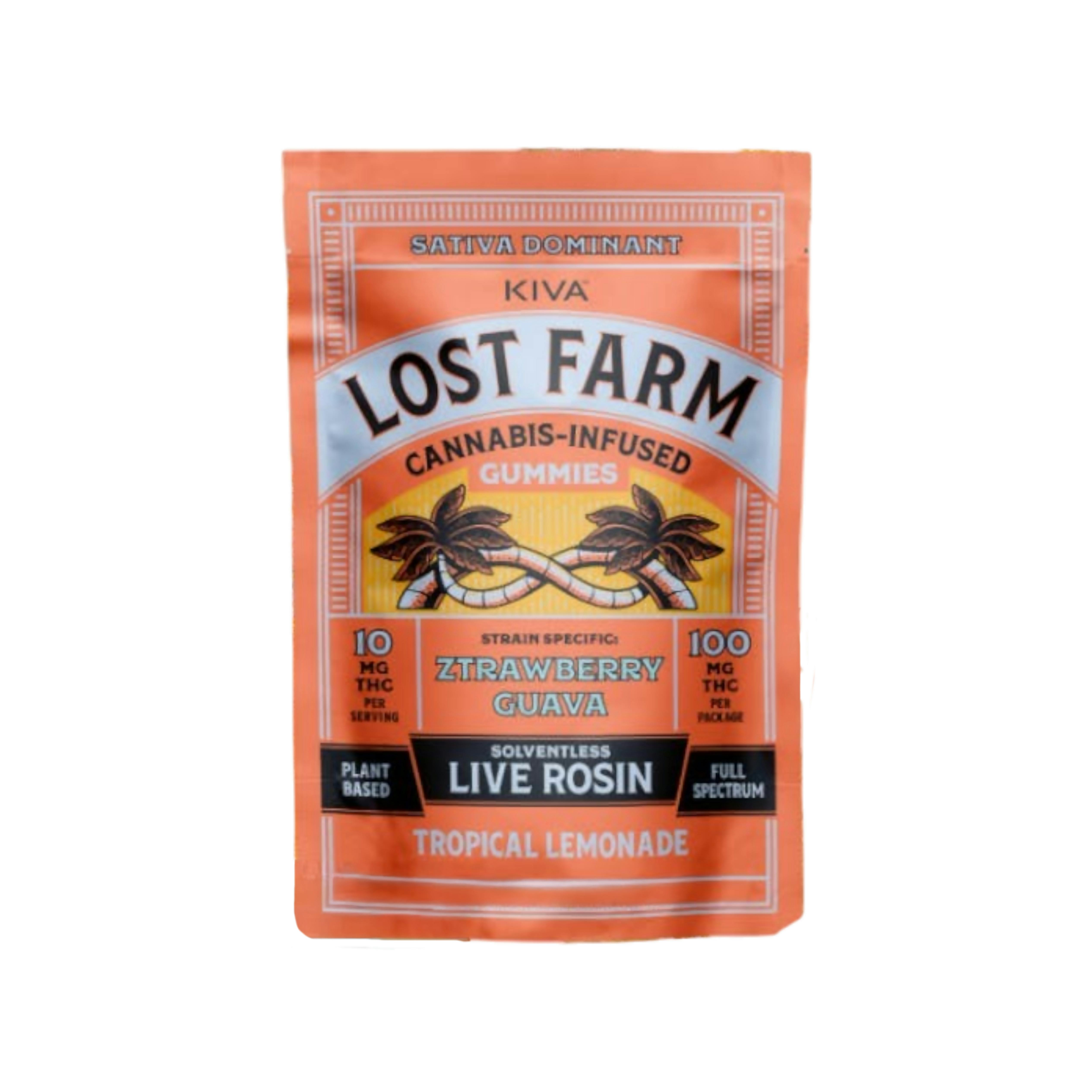 Lost Farm Ztrawberry Guava x Tropical Lemonade 10pk 100mg Live Rosin Gummies