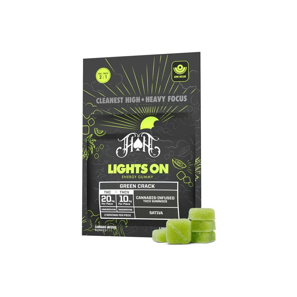 Heavy Hitters Green Crack Lights On 2:1 THC:THCV 5pk 100mg Gummies