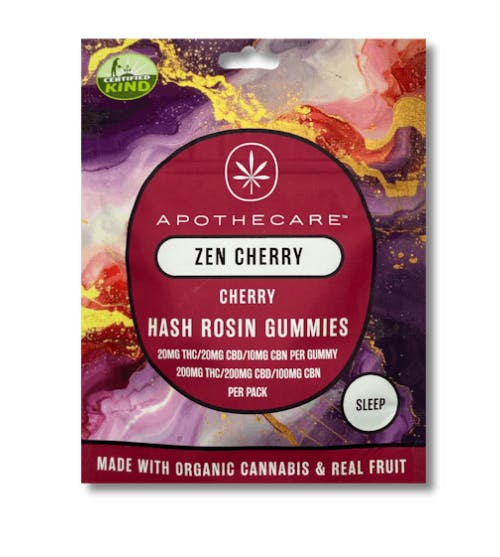 Product: Apothecare | Certified Organic Zen Cherry 2:2:1 THC:CBD:CBN Rosin Gummies | 200mg:200mg:100mg