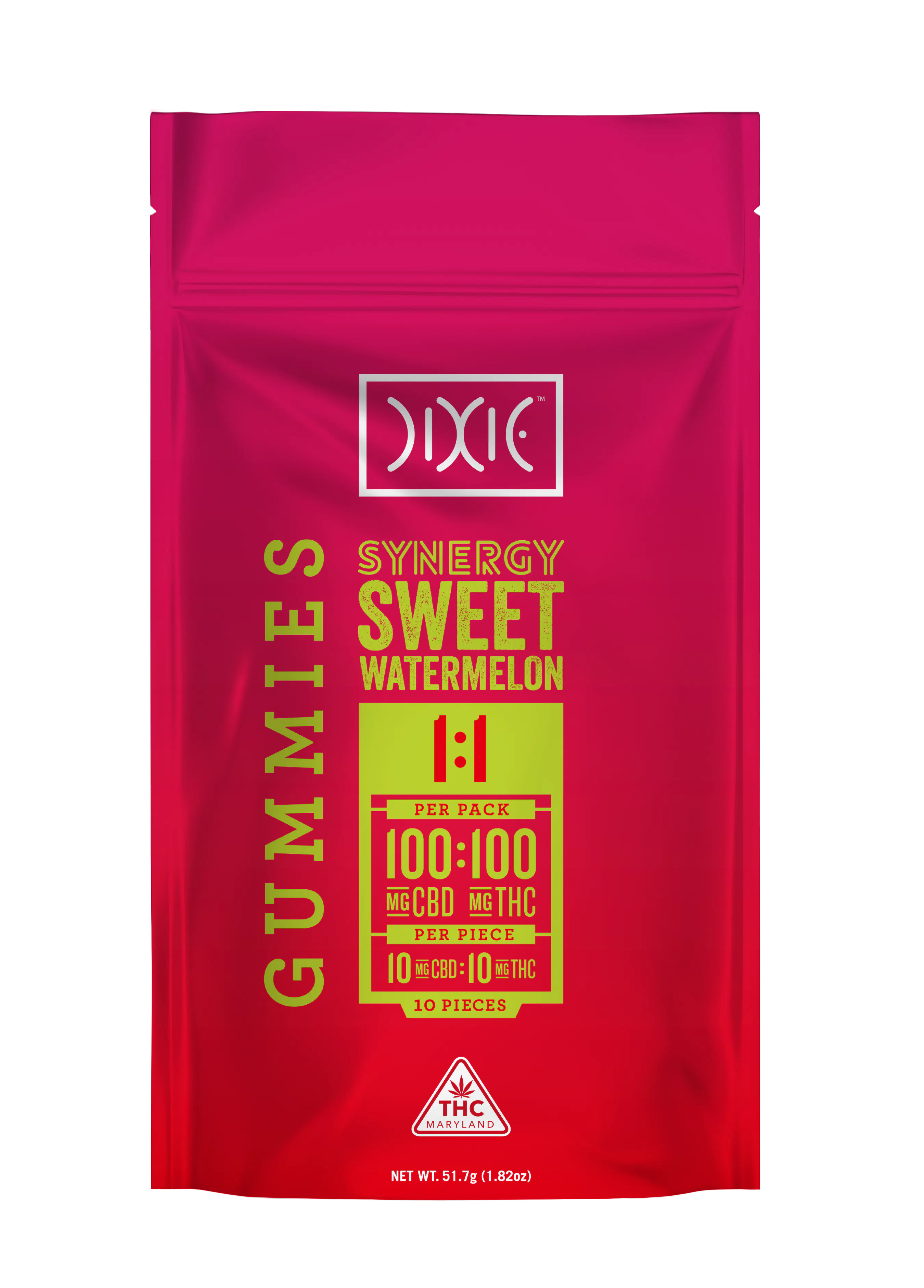 Dixie Synergy 1:1 (CBD:THC) Sweet Melon Chews 10mg x 10pk in