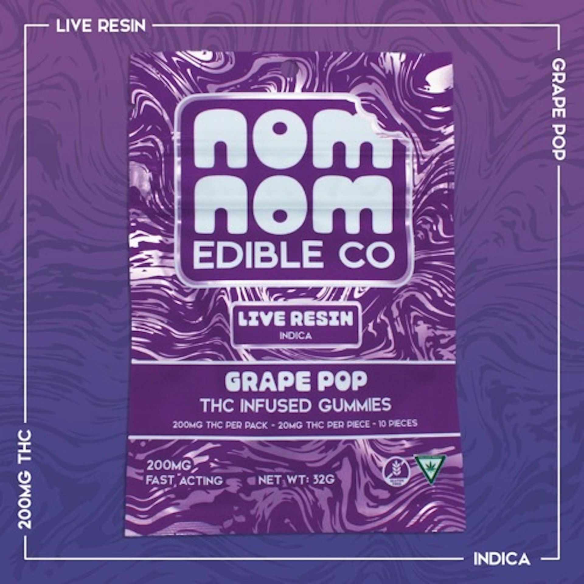 Nom Nom - Grape Pop 200mg Live Resin Gummies