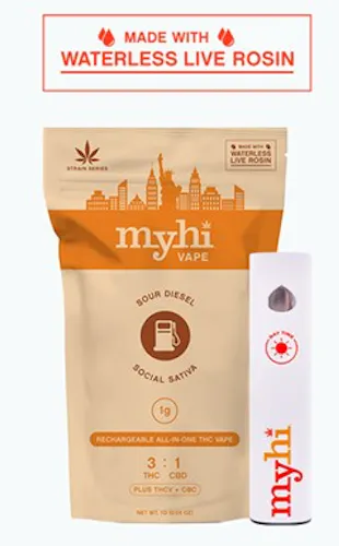 Sour Diesel Sativa (3:1 THC:CBD + THCv & CBC) – Waterless Rosin AIO Disposable Vape – 1g-4