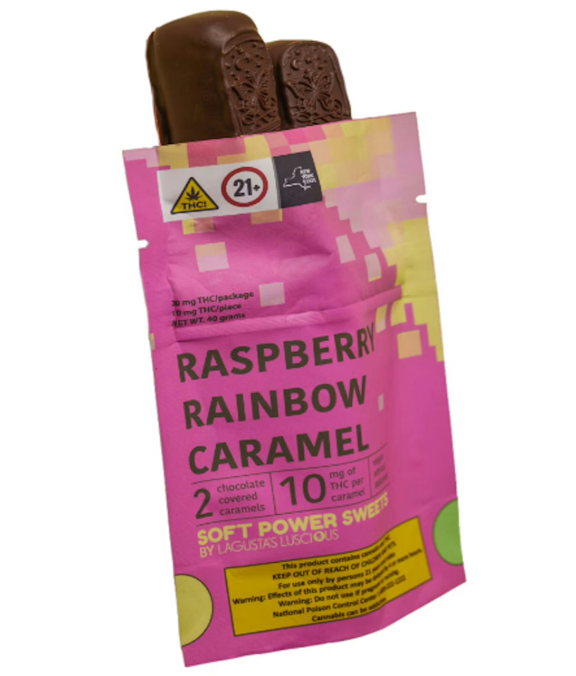 Photo of Raspberry Rainbow chocolate covered caramel w Almond – 20mg/unit